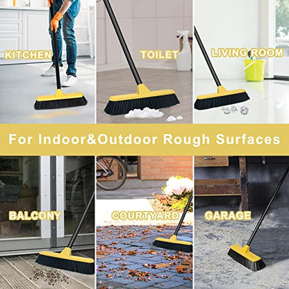Push Broom with Long Handle, Floor Brush 51.6 inch Soft Bristle Broom 12.2" Wide for Cleaning Bathroom Kitchen Patio Garage Deck Tile - color: Black