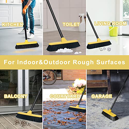 Push Broom with Long Handle, Floor Brush 51.6 inch Soft Bristle Broom 12.2" Wide for Cleaning Bathroom Kitchen Patio Garage Deck Tile - color: Black