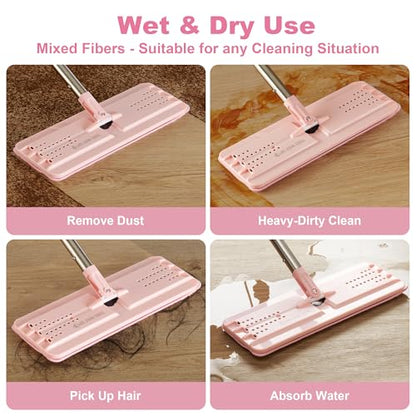 JOYMOOP Microfiber Flat Mop Replacement Pads, Washable Refills for Mop Bucket System, 13 Inch, Pack of 4, Pink - color: 4 Pcs 13" - 4 Pink, size: 13.0 × 4.9 Inch