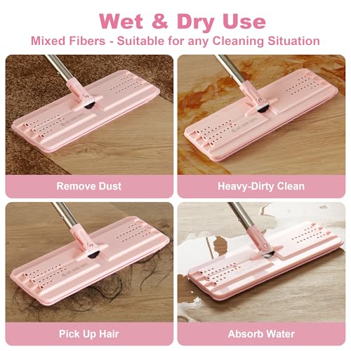 JOYMOOP Microfiber Flat Mop Replacement Pads, Washable Refills for Mop Bucket System, 13 Inch, Pack of 4, Pink - color: 4 Pcs 13" - 4 Pink, size: 13.0 × 4.9 Inch