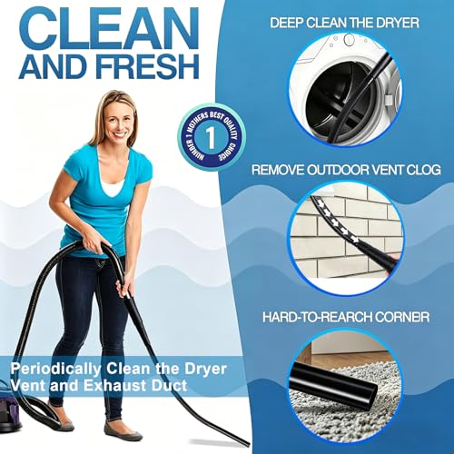 3 Pieces Dryer Vent Cleaner Kit: Vacuum Hose With Brush & Gloves Fits for Vacuums Cleaner, Refrigerator Condenser Coils, Tight Spaces Behind Appliances, Deep Cleaning Tools for Clogged Ducts- Black - color: Black(Complete Kit)