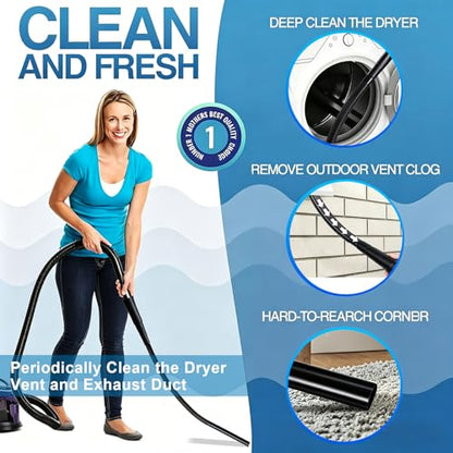 3 Pieces Dryer Vent Cleaner Kit: Vacuum Hose With Brush & Gloves Fits for Vacuums Cleaner, Refrigerator Condenser Coils, Tight Spaces Behind Appliances, Deep Cleaning Tools for Clogged Ducts- Black - color: Black(Complete Kit)