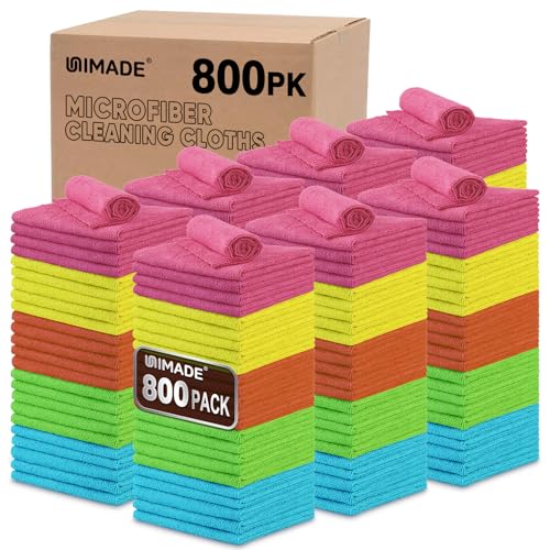 UNIMADE Microfiber Cleaning Cloth, 400PK Commercial Grade Work Rags Microfiber Towels for Cars Cleaning Rags Bulk Detailing Cloth for Automotive Bar Mechanic Restaurant Garage, 11.5"x11.5", Multicolor - color: Multicolor, size: 800pk
