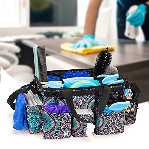 LoDrid Wearable Cleaning Caddy Bag with 4 Foldable Dividers, Cleaning Supply Organizer with Shoulder Strap and Side Handles for Cleaners & Housekeepers, Totem - color: Totem