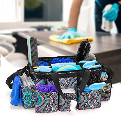 LoDrid Wearable Cleaning Caddy Bag with 4 Foldable Dividers, Cleaning Supply Organizer with Shoulder Strap and Side Handles for Cleaners & Housekeepers, Totem - color: Totem