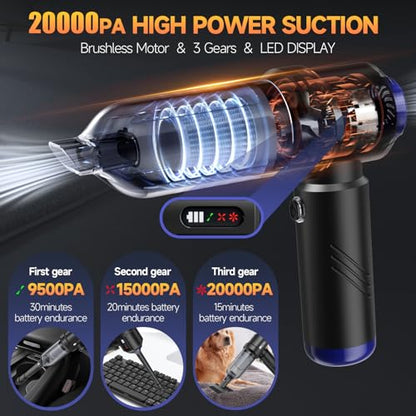 Car Vacuum Portable Cordless High Power Small Handheld Vacuum Cleaner 4-in-1 Compressed Air Duster & Air Blower & Pump Hand Held Mini Vacuum for Christmas Cars,Office,Home Cleaning