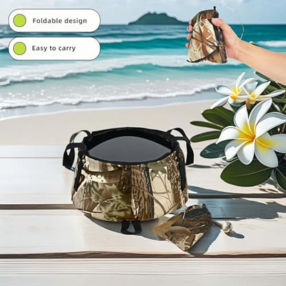 Portable Foldable Sink Bucket for Camping/Basin, Travel - Thickened Leakproof Nylon, Reinforced Handle, Multi-Use (Car, Fishing, Dishes, Wash) Camouflage