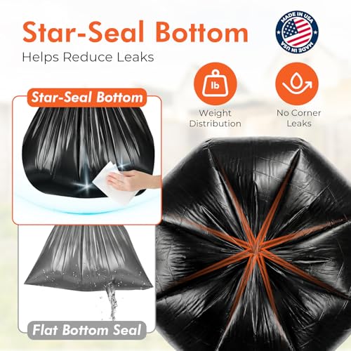 Delxo 40-45 Gallon Trash Bags, 125 Count, 40×48'' Large Black Garbage Bags – Light-to-Medium Duty Star-Seal Can Liners for Home, Kitchen, Yard & Office – Bulk Value Pack, Made in USA - color: 45Gal-125Ct(Black)