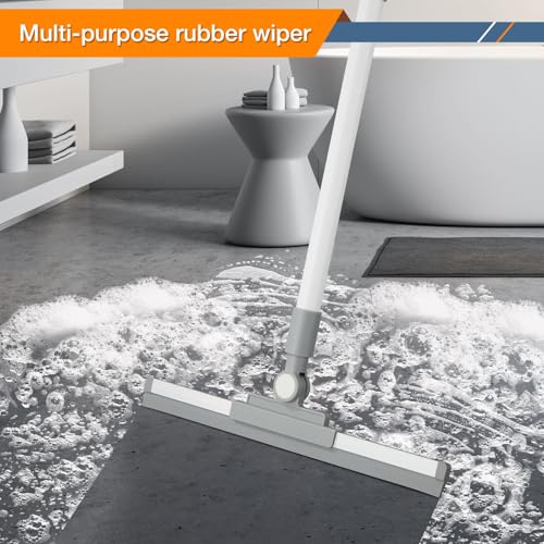 Floor Squeegee for Concrete Floor, Long Handle Shower Squeegee, Squeegee Broom, Magic Air Broom, 14'' Rubber Blade,52'' Extension Pole, for Shower Glass Doors, Bathroom Tile, Pet Hair, Window