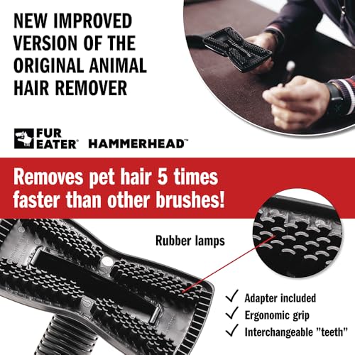 Hammerhead Pet Hair Remover Vacuum Attachment, Rubber Brush | Wide Lamellae Head, Dog & Cat Hair, Сouch, Carpet & Upholstery, Vacuum or Hand Use, Fits 1-1/4, 1-3/8 & 1-1/2 in Round Hoses - color: Newer Model