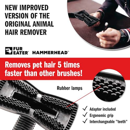 Hammerhead Pet Hair Remover Vacuum Attachment, Rubber Brush | Wide Lamellae Head, Dog & Cat Hair, Сouch, Carpet & Upholstery, Vacuum or Hand Use, Fits 1-1/4, 1-3/8 & 1-1/2 in Round Hoses - color: Newer Model
