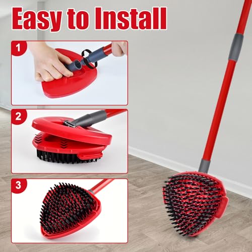 Mop Handle for Ocedar, Scrub Brush and Spin Mop Base Compatible with O Cedar EasyWring 1 Tank Spin Mop,4-Section Spin Mop Handles and Base for EasyWring Spin Mops - color: RED-3