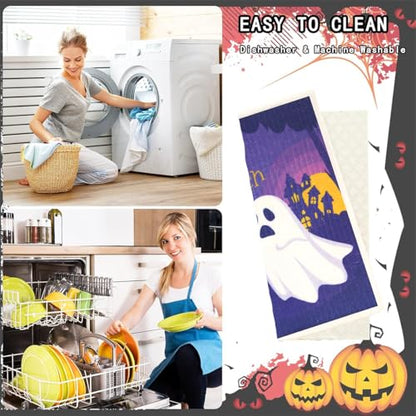 6 Pack Swedish Dishcloths for Kitchen |Watercolor Dish Towels | Reusable Paper Towels Washable | Non-Scratch Cellulose Sponge Cloths | No Odor, Biodegradable, Swedish Cloths, Halloween - color: W-halloween