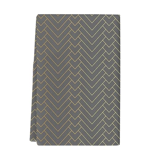 Chic D Gray Gold Striped Kitchen Towels, Absorbent Microfiber Hand Towels for Kitchen Bathroom Bar Decorative Geometric Chevron Ultra Soft Resuable Cleaning Cloths Washable Fast Drying - size: 18" x 28"