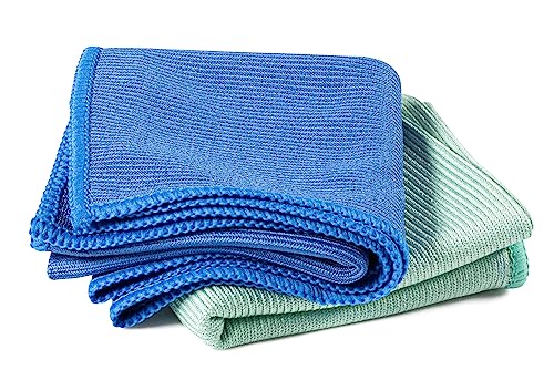 Superio Microfiber Glass Cleaning Cloth, Mirror & Window Miracle Cloth Lint & Streak Free, Washable, Large Eco-Friendly for Electronics, Cars, Tv Screens, Glasses... - color: Green/Blue