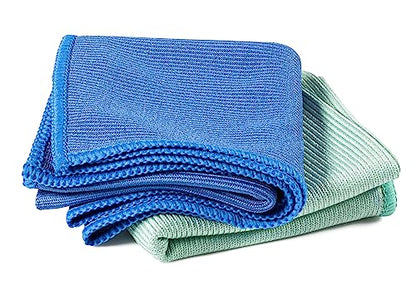 Superio Microfiber Glass Cleaning Cloth, Mirror & Window Miracle Cloth Lint & Streak Free, Washable, Large Eco-Friendly for Electronics, Cars, Tv Screens, Glasses... - color: Green/Blue