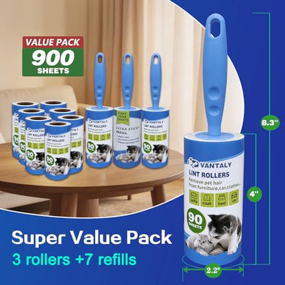 Extra Sticky Lint Roller Mega Value Set 900 Sheets for Pet Hair Removal and Clothes, Dog and Cat Lint Remover, 10 Pack - size: 10pack(900sheets)
