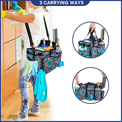LoDrid Large Professional Cleaning Caddy with Detachable Divider, Supply Organizer with Handle and Shoulder Strap, Cleaning Bags for Housekeepers & Cleaners, Totem - color: Totem