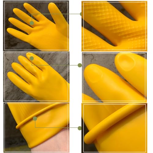 8 Pairs Reusable Household Cleaning Gloves, Rubber Kitchen Dishwashing Gloves,Extra Thickness, Long Sleeves, for Washing Dishes, Pet Care(Large, Yellow) - size: Large (Pack of 8)