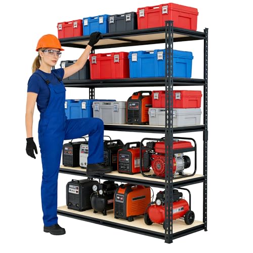 36.12"W: Father&I 5-Shelf-Storage-Rack Industrial Metal+Wood Garage/Kitchen Shelves Steel Utility Stand Shelving Unit Adjustable Heavy-Duty Shed/Closet/Pantry Organizer 72"h*36.12W*16d, Black - size: 72*36*16 Wood-5T