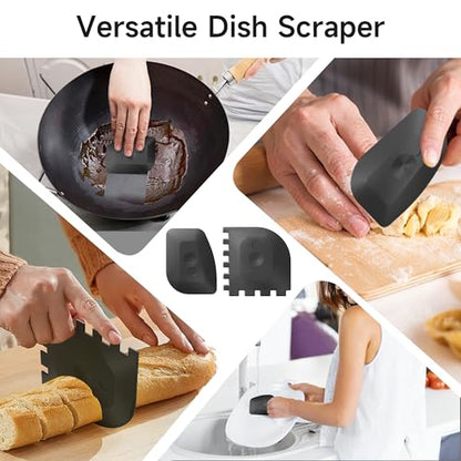 SUBEKYU Cast Iron Scrubber with Silicone Handle, Stainless Steel Skillet Cleaner for Cast Iron Pans (Gray Scrubber + Scraper) - color: Gray Scrubber + Scraper