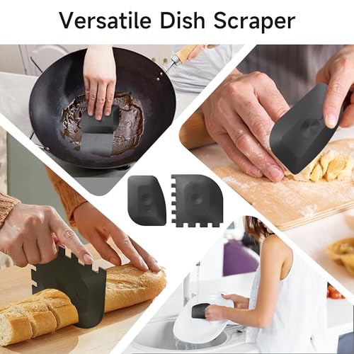 SUBEKYU Cast Iron Scrubber with Silicone Handle, Stainless Steel Skillet Cleaner for Cast Iron Pans (Pink Scrubber + Scraper) - color: Pink Scrubber + Scraper