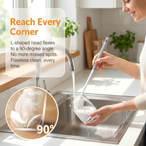 360° Flexible Silicone Bottle Brush, 2026 New Bottle Cleaner Brush with Long Handle, Water Bottle Cleaner, Deep Cleaning for Baby Bottles,Glassware, Narrow Neck Containers (2pcs) - color: 2pcs