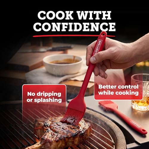 Lightyear Silicone Basting Pastry Brush Set (2 Pcs) ❘ 450°F Heat Resistant Oil Brush for Your Kitchen - Ideal For BBQ’s, Baking & Cooking | 100% Food Grade Silicone - BPA Free & Dishwasher Safe (Red) - color: Red
