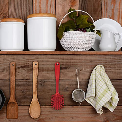 2 25/64 in W Dish Brush, Medium, 8 in L Handle, 3 1/8 in L Brush, Red, Plastic, 10 1/2 in L Overall - 1 Each - color: Red