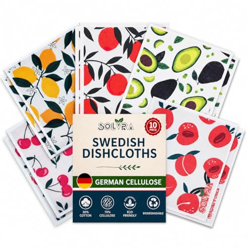 10 PCS Fruits Print Swedish Dishcloths for Kitchen 100% Biodegradable, Reusable Cellulose Sponge Cloths Ultra Absorbent, Eco Friendly Cleaning Towels Dishcloths for Washing Dishes & General Cleaning - color: 10 Pcs-fruits Print