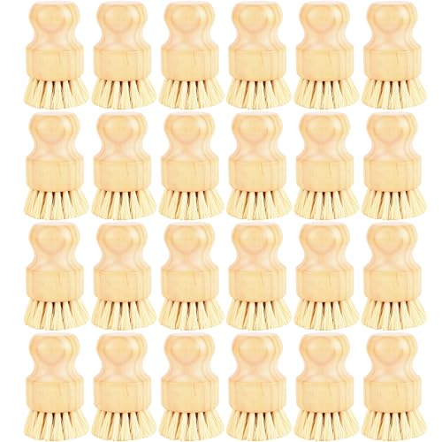 24 Pack Bamboo Dish Scrub Brushes Set Kitchen Brushes Scrubber Pot Pans Cleaning Sisal Bristles Wooden Brushes for Iron Pot Dishwashing Sink Vegetables