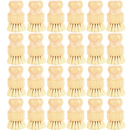 24 Pack Bamboo Dish Scrub Brushes Set Kitchen Brushes Scrubber Pot Pans Cleaning Sisal Bristles Wooden Brushes for Iron Pot Dishwashing Sink Vegetables