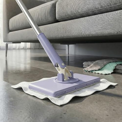 Snap Grip Mini Mop, Lazy Zero Touch Mini Mops with 10 Reusable Cloths, One-Click Cloth Change, Locking Head, Long Handle, Retractable Dust Mops for Multi-Surface Cleaning (Purple) - color: Purple