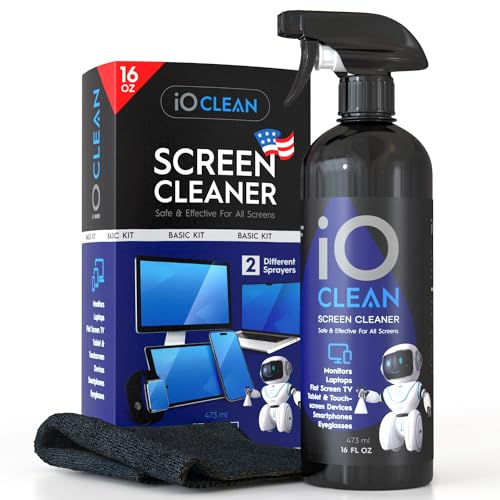 Screen Cleaner Spray (16oz - 473ml) – Best Large Cleaning Kit for LCD LED OLED TV, Smartphone, iPad, Laptop, Touchscreen, Computer Monitor, Electronic Devices, Microfiber Cloth Wipes and 2 Nozzles - size: 16 Fl Oz (Pack of 1)