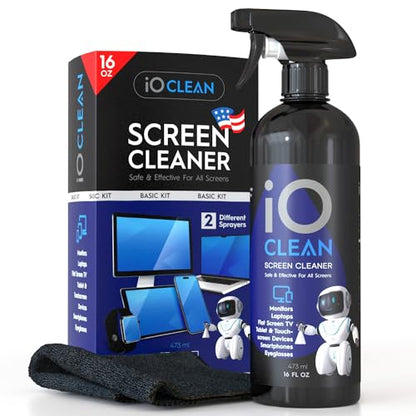 Screen Cleaner Spray (16oz - 473ml) – Best Large Cleaning Kit for LCD LED OLED TV, Smartphone, iPad, Laptop, Touchscreen, Computer Monitor, Electronic Devices, Microfiber Cloth Wipes and 2 Nozzles - size: 16 Fl Oz (Pack of 1)