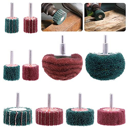 10Pcs Non Woven Abrasive Buffing Pads Wheels Drill Attachment Set, Scouring Pads Wheel with 1/4" Shank, Rotary Buffer Tool Accessories for Polishing Mirror Stainless Steel Copper Aluminum