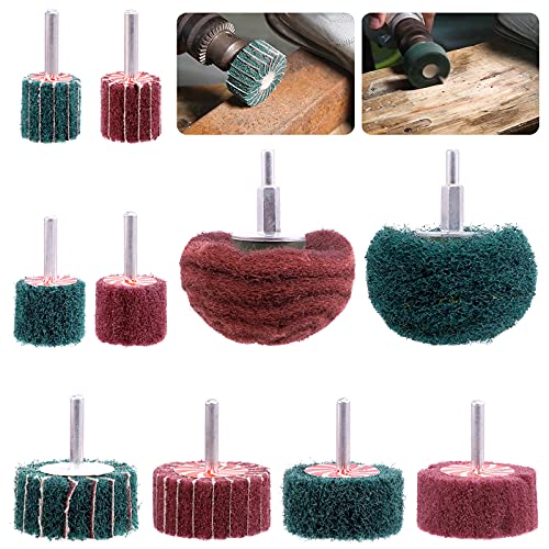 10Pcs Non Woven Abrasive Buffing Pads Wheels Drill Attachment Set, Scouring Pads Wheel with 1/4" Shank, Rotary Buffer Tool Accessories for Polishing Mirror Stainless Steel Copper Aluminum