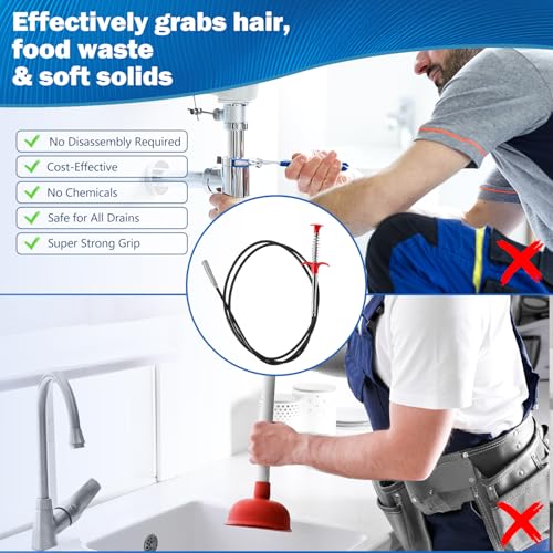 Extra-Long (77 inch) Drain Snake,Drain Clog Remover & Toilet Snake Cleaner Tool for Kitchen Sink,Drains,Toilet,Bathroom Tub – Reusable Hair and Debris Cleaning Accessory