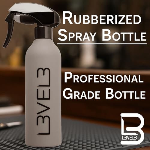 L3 Level 3 Rubberized Spray Bottle - Precise Action Mist Bottle for Effortless Hair Styling - Rubber Grip for Total Control - color: Grey