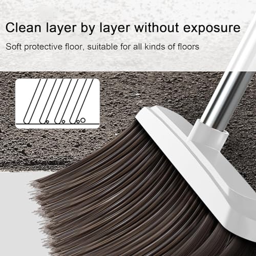 42.7'' Broom with Dustpan Combo Set, House Warming Gifts New Home, Dust pan and Broom Set, Long Handle Broom with Stand Up Dustpan Combo Set for Office Home Kitchen Lobby Floor Use (Khaki) - color: Khaki