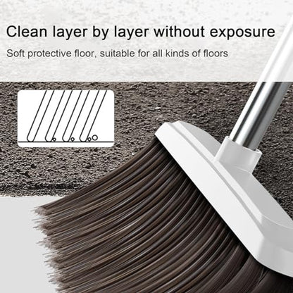 42.7'' Broom with Dustpan Combo Set, House Warming Gifts New Home, Dust pan and Broom Set, Long Handle Broom with Stand Up Dustpan Combo Set for Office Home Kitchen Lobby Floor Use (Khaki) - color: Khaki