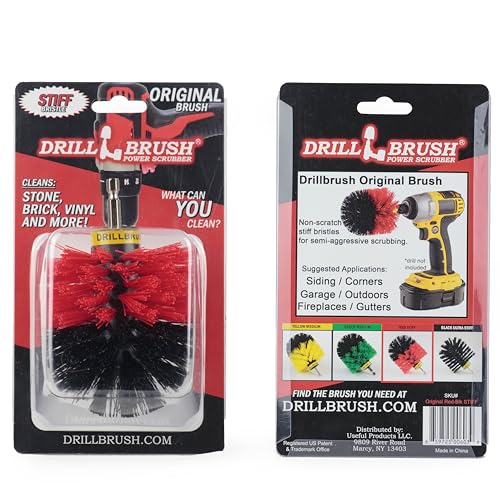 Outdoor Cleaning Supplies - Garden Scrubbing Tool - Patio Scrubbing Brush - Deck Cleaning - Bird Bath Cleaner - Garden Statues - Concrete Scrub Brush - Headstone Restoration Kit - color: Stiff-red