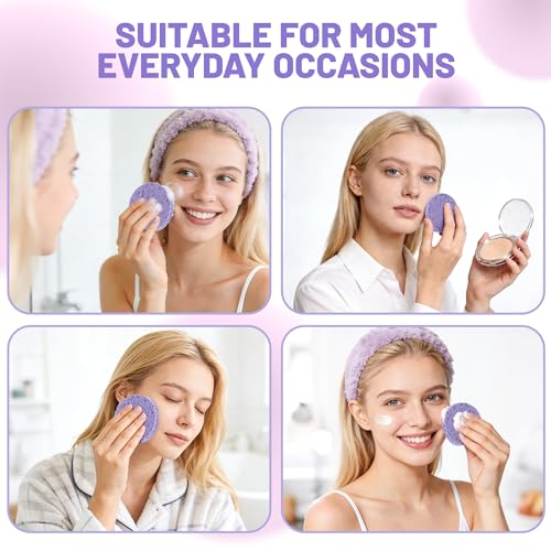 100-Count Compressed Facial Sponges for Washing face, Natural Cellulose Cosmetic Makeup Sponge for Facial Cleansing, Slight Exfoliating, Makeup Removal-(Purple Round Sponge) - color: Purple-round