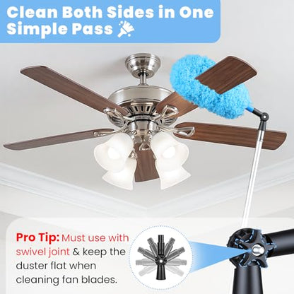 20ft High Reach Extendable Duster Kit with 5-12ft Extension Pole - Ceiling Fan Blade Cleaner, Spider Web Brush Cobweb Remover, Window Squeegee Kit with Telescoping Wand, Extended Extra Long Handle - size: 12FT POLE (Reach 20FT High)