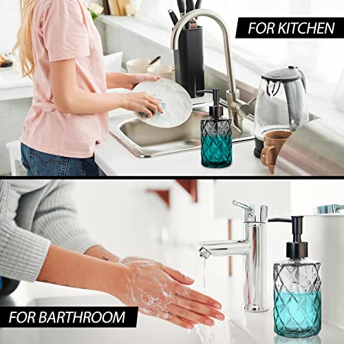 11oz Glass Soap Dispenser with Plastic Pump, Clear & Black Diamond Design Refillable Hand Soap Dispenser for Hand Wash and Dish Wash for Dishwashing Liquid, Lotion Shower Gel - color: Diamond Black & Diamond Clear