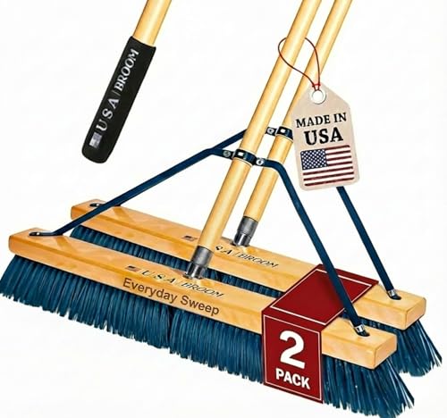 2-Pack - 24" Everyday Sweep Indoor/Outdoor Push Broom with 60" Handle. Ideal for Garages & Shops. Durable American Made Steel Brackets-All Stainless Steel Hardware. No Plastic. 100% USA Made - color: Style Everyday Sweep - Blue, size: 2 Pack