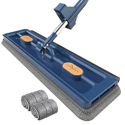 New 2024 Ultra-Fine Fiber Mop with Adjustable 54" Stainless Steel Handle, 2 Washable Pads, 360° Rotating Dust Mop, Dehydration Scraper (Blue) - color: Blue