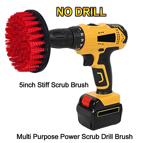 HIFROM 5inch Heavy Duty Stiff Drill Powered Cleaning Scrub Brush Attachment Kit for Pool Flooring Brick Siding Garage Cutters Fireplace Stone Sidewalks Driveways