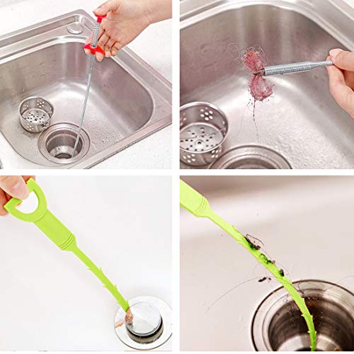 Snake Drain Hair Clog Remover Tool,34 Inch Stainless Steel Claw and 3 Pack 19. 7 Inch Plastic Sink Unclogger Tool, Sink Drain Cleaner for Kitchen, Tub Toilet (3+1) - style: Green 3pcs Sink Snake+Steel Claw