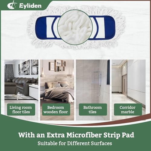 Eyliden Dust Mop, 2 Microfiber Pads, Home Commercial Cleaning, Quick Swap | 52.6" Adjustable Handle, 360° Swivel, Washable, Wet Dry Mops for Kitchen Hardwood Vinyl Tile Floor Cleaning, Push Dust Broom - color: Blue